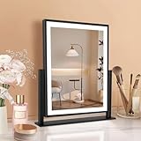 Makeup Mirror with Lights, 12' Fashion Lighted Vanity Mirror with Dimmable Light, Smart Control, Adjustable Warm White/Natural/Daylight, Birthday Wedding Present, 360°Rotation (Black, 12 inch)