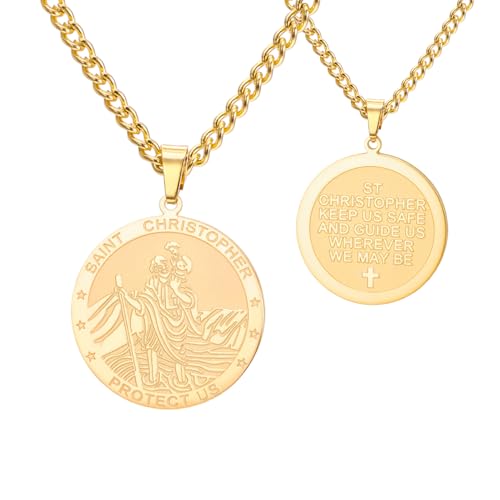 Dreamtimes Collar de San Cristóbal con versículo de la Biblia colgante de medalla amuleto religioso joyería para hombres y mujeres regalo de protección de viaje (Oro)
