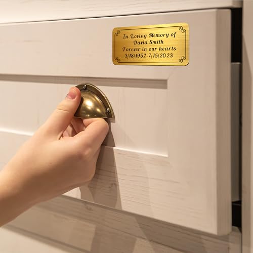 Image of Engraved Name Plates for Urns 2 inch x 4 inch Custom Plaque Trophy Plates Engraved Urn Name Plate Custom Engraved Plate Personalized Engraved Brass Plaque (Round Corner-Gold, 2x4 in)
