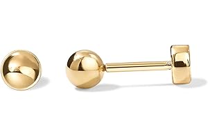 14K Gold Plated Solid 925 Sterling Silver Post Ball Stud Flat Back...