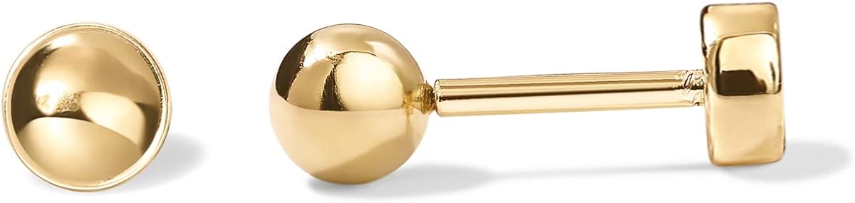 14K Gold Plated Ball Flatback Earrings for Women, Cartilage Stud