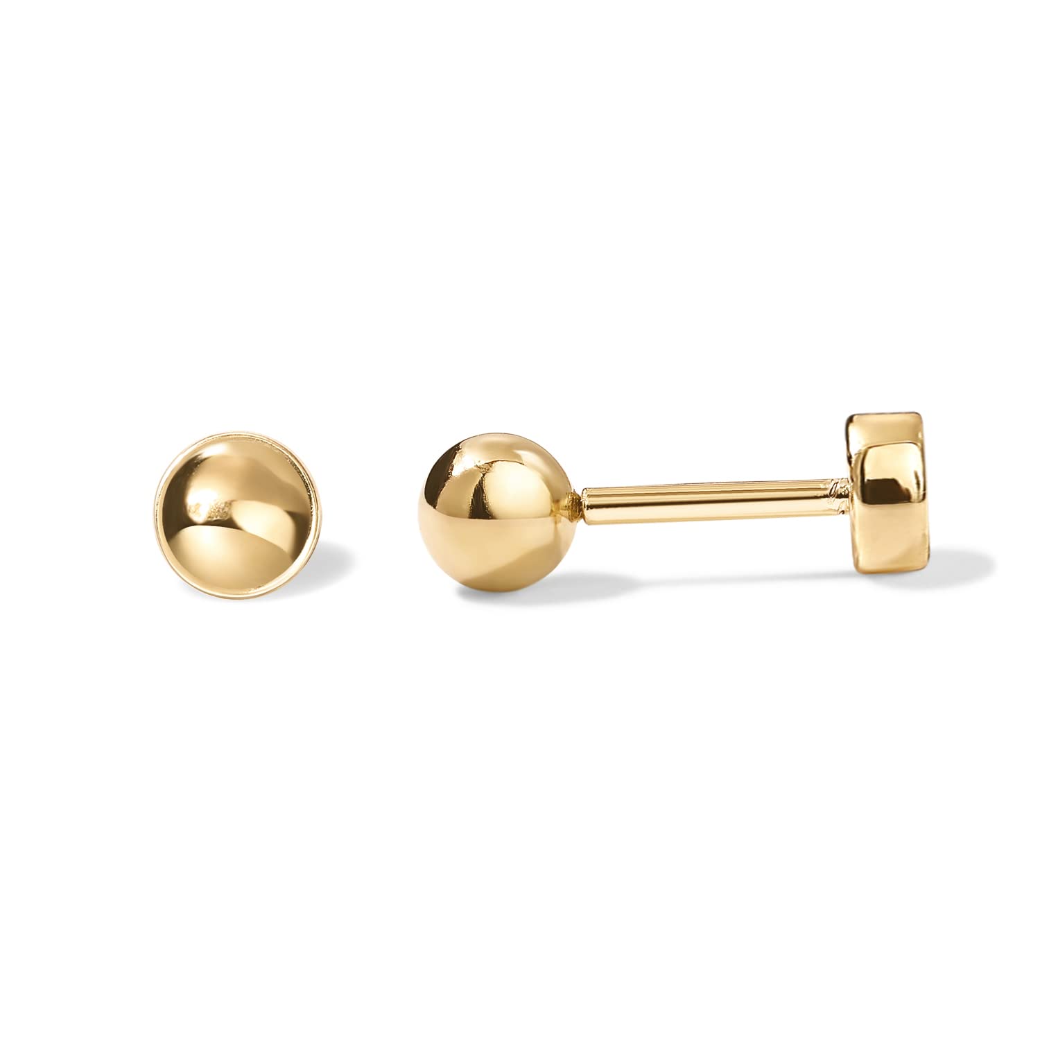 PAVOI 14K Gold Plated Solid 925 Sterling Silver Posts Dainty Ball Stud Flatback Earrings for Women - Cartilage