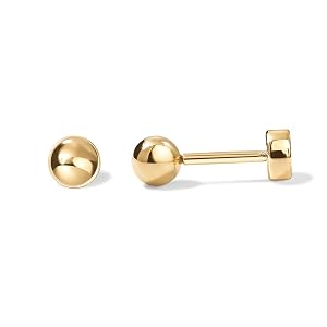 PAVOI 14K Gold Plated Solid 925 Sterling Silver Posts Dainty Ball Stud Flatback Earrings for Women - Cartilage