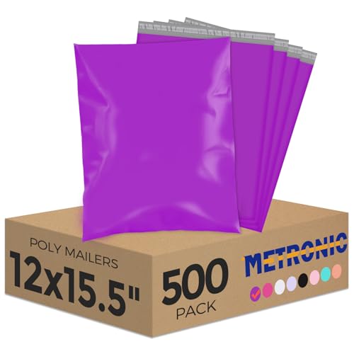 Image of Metronic Poly Mailers 12X15.5 500Pack, Strong Adhesive Shipping Envelopes for Clothing, Waterproof Shipping Bags for Small Businesses, Flexible Mailers Poly Bags Packages Bags Purple