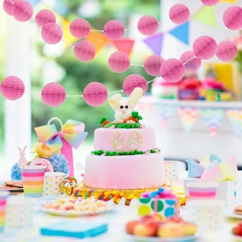 Vibrant Hot Pink Paper Honeycomb Ball Garland (2 Meters) 1 Piece - Elegant Party Decoration for Events and Celebrations (Pack of 2) - Image 3