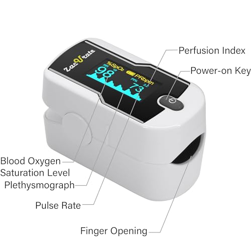 Zacurate 500E-B Wireless Bluetooth Fingertip Blood Pulse Oximeter Monitor with FREE App, SpO2, Heart Rate, Plethysmograph, and Perfusion Index Finger Oxygen Sensor Meter - Thumbnail 4