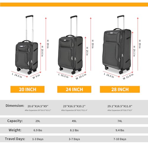 3-Piece Grey Softside Expandable Oxford Fabric Suitcase Set with Front Open Pocket & 3-Piece Deep Blue Softside Expandable Oxford Fabric Suitcase Set with Front Open Pocket4