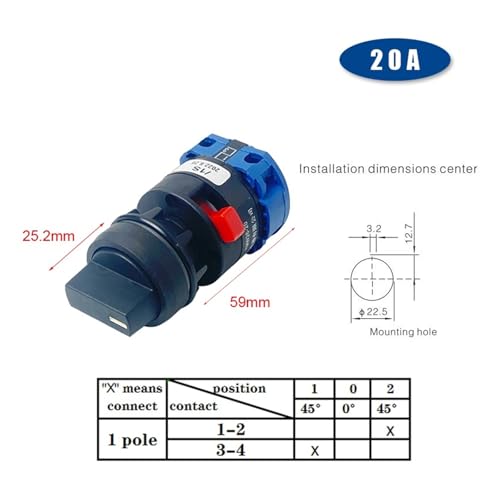 Interruptor de leva rotatorio unipolar de 20A con control de dos posiciones para orificio 22mm 2