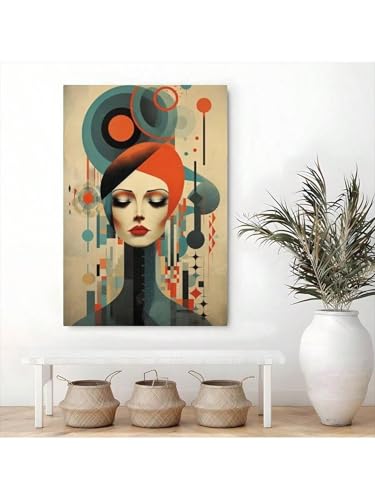 Peintures pour salon portrait féminin motif géométrique abstrait - 5