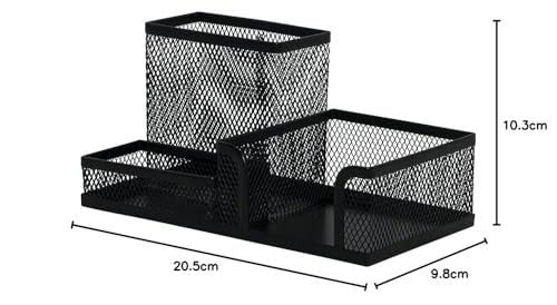 Q-Connect KF16572 Schreibtisch-Organizer/Schwarz/Schreibtischorganizer/Mesh Metall Büro-Organizer Desk Organizer/mit Gummifüßen/ 20,5 x 10,3 x 9,8 cm