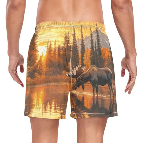 Mens Swim Trunks with Liner, Moose Lake Sunset Tree Cool Quick Dry Beach Swim Shorts, Swimwear Bathing Suits S2
