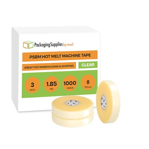 PSBM Hotmelt Machine Length Packing Tape, 3 Inch x 1000 Yards, 8 Rolls, 1.85 Mil, Clear Packaging Tape for Shipping Sealing Boxes