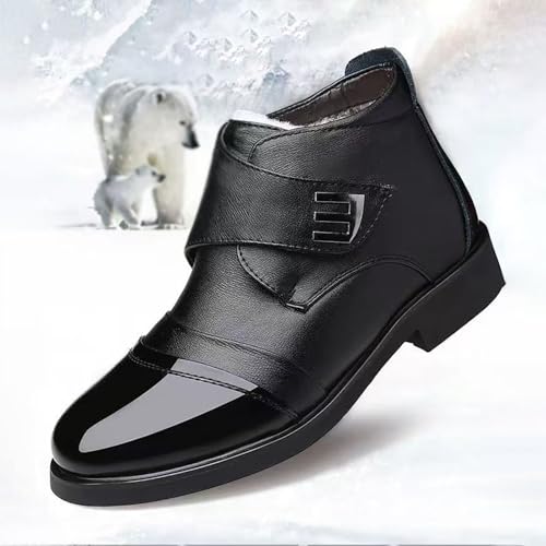 Men's Genuine Leather High-Top Winter Cotton Booties, Business Casual Thickened Insulated Dress Shoes, Round Toe & Slip-Resistant Sole Shoes2