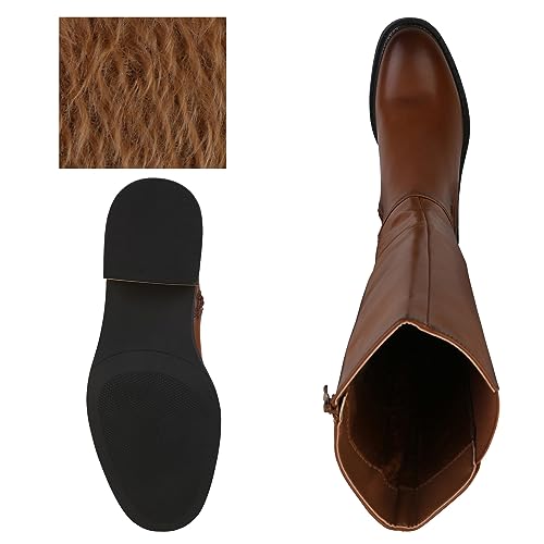 VAN HILL Damen Klassische Stiefel Blockabsatz Basic Klassisch Schuhe 840543 213096 Hellbraun 40