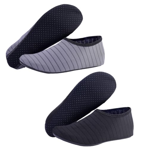 2 pares de zapatos de agua para hombre y mujer, antideslizantes, de secado rápido, para surfear descalzo en la playa, hacer snorkel, piscina, unisex (negro y gris).