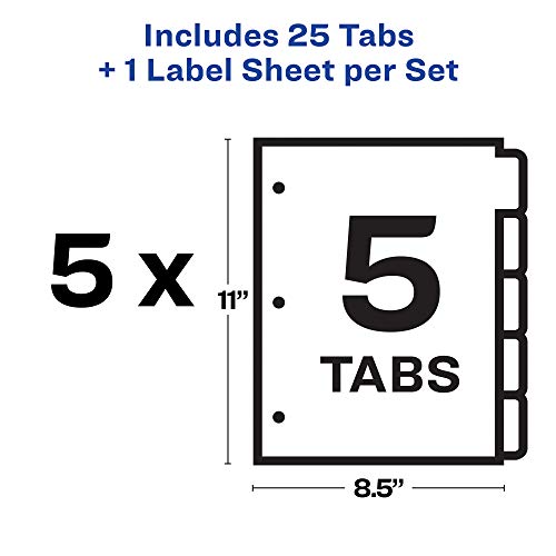 Image of Avery Heavy-Duty View 3 Ring Binder with 1 Inch Rings, 5 Tab Easy Print & Apply Clear Label Binder Dividers, Office Supplies Set (01687)