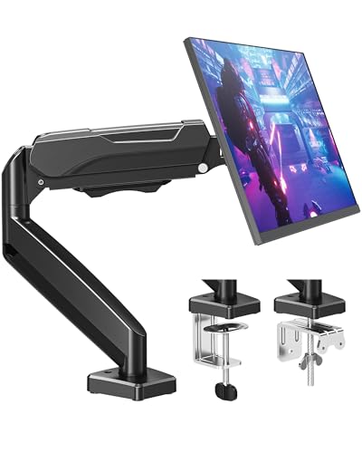 MOUNTUP Single Monitor Desk Mount Adjustable Gas Spring Monitor Arm Support Max 32 Inch 4.4-19.8lbs Screen Computer Monitors Stand Holder with Clamp/Grommet Mounting Base VESA Mount Bracket Black