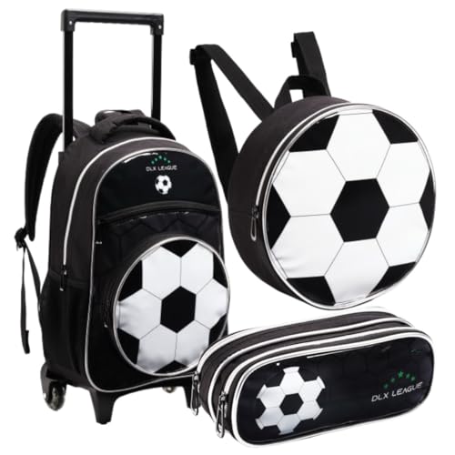 Kit Mochila Escolar Infantil Com Rodinhas Para Menino Lancheira Térmica e Estojo Futebol