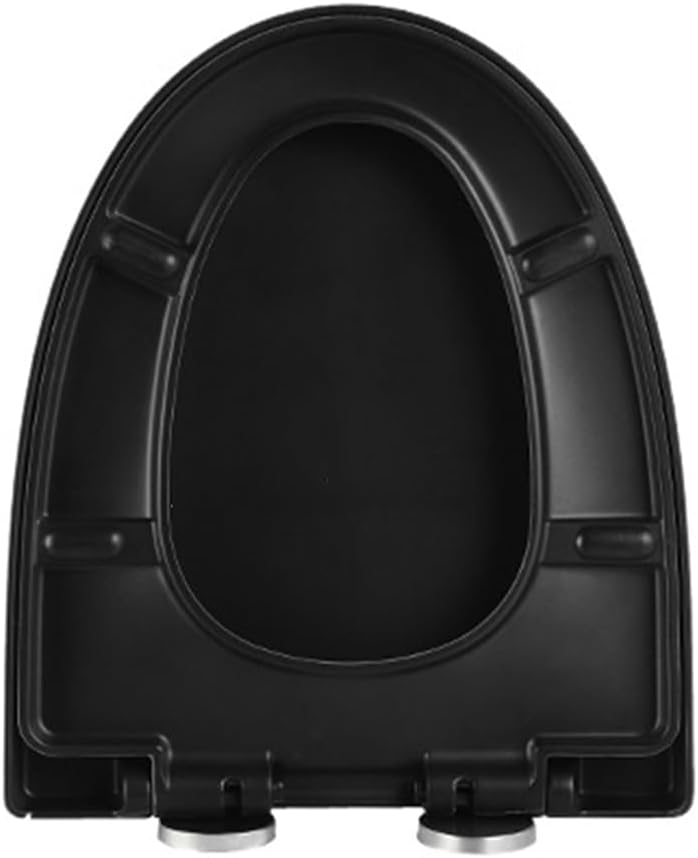 Black Soft Close Toilet Seat with V-Shaped Design, Slow Close Mechanism, Quick Release, Alignment Guide Included, Urea-Formaldehyde Resin, Size 37.5 x 45cm