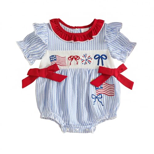 citgeett My First 4th of July Baby Girl Outfit American Flag Onesie 4th of July Bubble Romper Summer Infant Newborn Clothes (4th of july newborn outfit 3-6 Months)