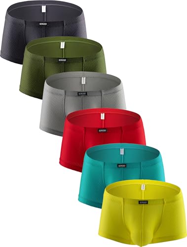 iKingsky Mens Bright Color Boxer Briefs Breathable Bulge Shorts Underwear Sexy Low Rise Trunk Under Panties for Men (Medium 6 Pack)