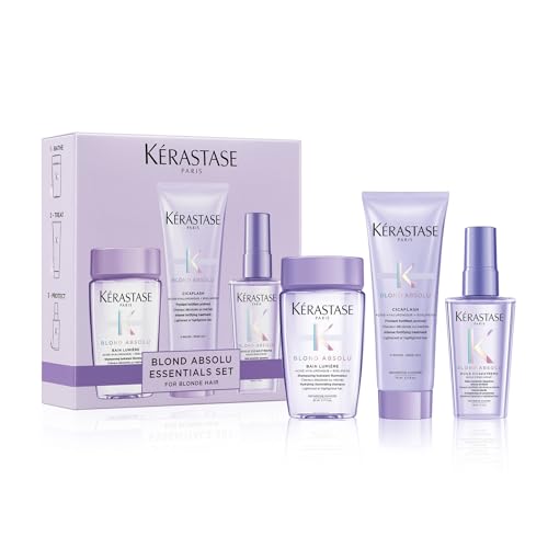 Kérastase Blond Absolu Travel-Size Discovery Gift Set, Hydrating and Illuminating Shampoo, Conditioner and Hair Oil, For Lightened Or Highlighted Hair, With Hyaluronic Acid and Edelweiss Flower
