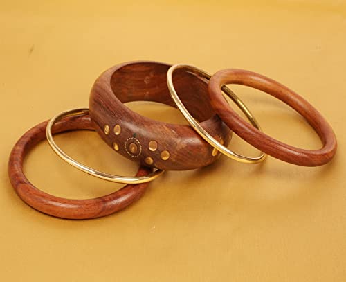 Image of Touchstone wood bracelets for women bangle wooden jewelry handmade artisan bangles natural handcrafted brown olive stylish chunky boho bohemian bracelet brass metal inlaid woods stackable