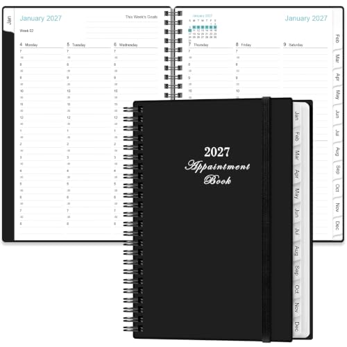 2027 Appointment Book - 2027 Daily Hourly Planner from January 2027 - December 2027,12 Monthly Tabs, Inner Pocket, 6.4" x 8.5", Black