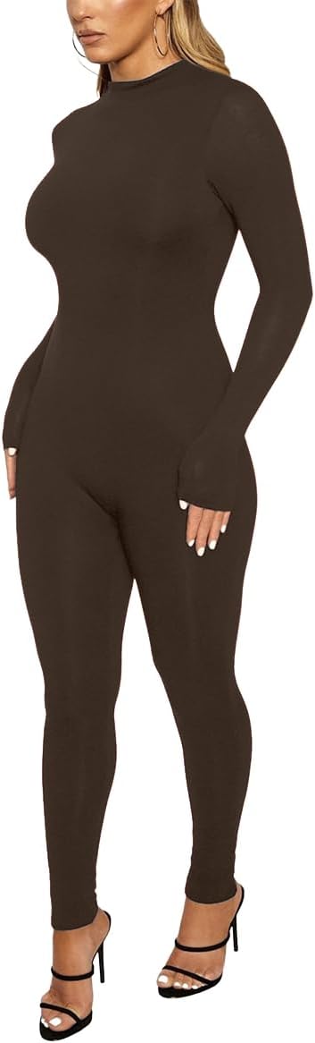 ECHOINE Long Sleeve Jumpsuit For Women Sexy Round Neck Back Zipper Bodycon Long Romper Clubwear - Image 5