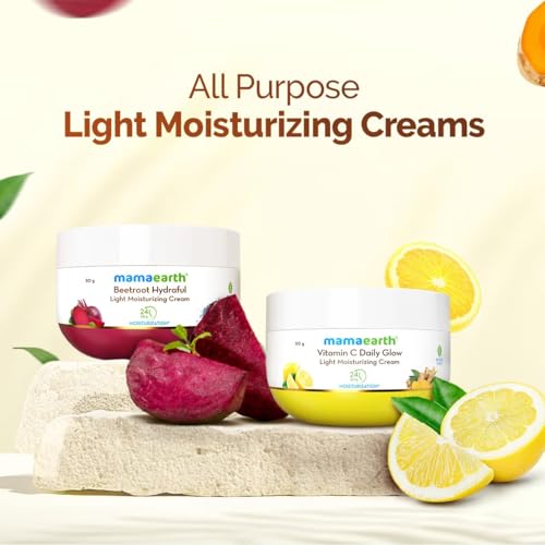 Image of Mamaearth Vitamin C Daily Glow Light Moisturizing Cream with Turmeric & Vitamin C for Skin Brightening - 50 g | 24 Hrs Long-lasting Moisturization | For Face, Hand & Body | Non-Greasy & Quick Absorbing