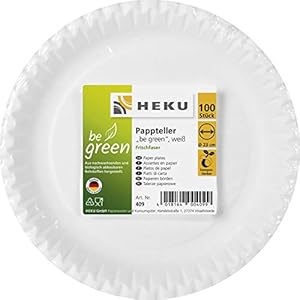 HEKU 30409: 100 Pappteller, weiß, rund, Ø 23cm, 100% Frischfaser ohne Beschichtung
