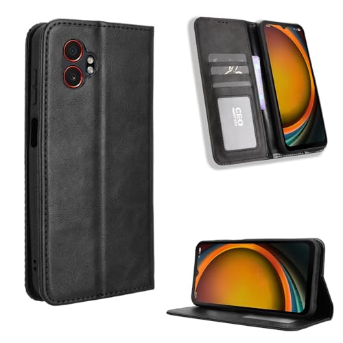 Étui Galaxy XCover7 Pro portefeuille en cuir noir pour éviter les rayures d'écran