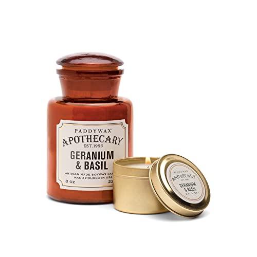 Paddywax Candles Apg803 Apothecary Collection Soy Wax Blend Candle In Glass Jar, Medium, 8 Ounce, Geranium & Basil #TOP2