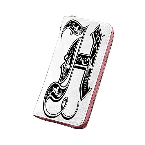 文字H 長財布 ラウンドファスナー ロココ調の魔術師Hは 大容量 ブランド レディース 財布 古代文学の言語テーマに影響を与えますモノクロ