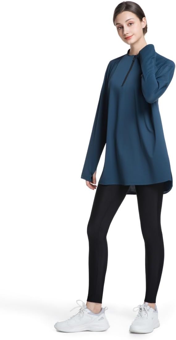 Modest Long Sleeve Shirts for Women Quick Dry Athletic Top Yoga Running Workout Tees for Muslim Women