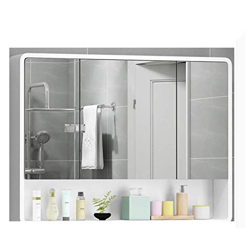 Kmmk Wall-Mounted Mirror,Mirror Cabinets Mirror Mirror Cabinet Bathroom Wood Lockers With Wall-Mounted Shelving Combination Bathroom Cabinet Oak Mirror Box Waterproof,White,100 * 14 * 80Cm #TOP2