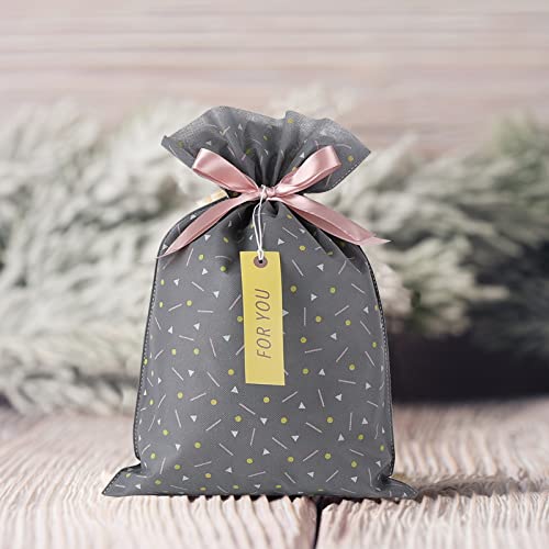 Yatinbos Fabric Gift Wrap Bags, Grey Reusable Cloth Gift Bags Sets Of 6 With Drawstring And Tags For Christmas Holiday, Birthday, Wedding Or Daily Gift, 12" X 18"… #TOP7