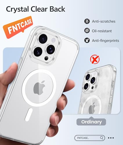 Image of FNTCASE for iPhone 15 Pro Max Case: [Compatible with Magsafe] [Screen Protector] Anti Yellowing Transparent Clear Magnetic Phone Cover - Military Grade Shockproof Drop Proof Protective Cases - Clear