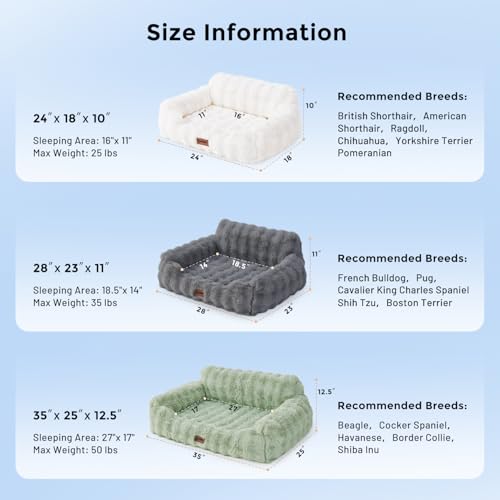 Orthopedic Cat Couch Bed for Indoor Cats, Cute Pet Sofa with Supportive Egg Foam, Fluffy Faux Fur Removable Washable Cover and Non-Slip Bottom, Ivory White - Image 3