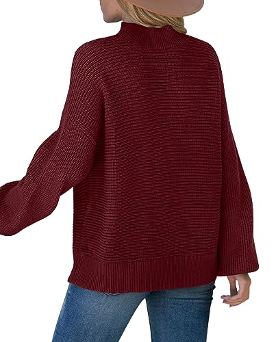 Womens Sweaters 2023 Fall Winter Ribbed Knit Lantern Sleeve Oversized Pullover Tops4