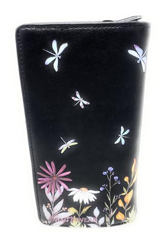 Shag Wear Dragonfly Meadow Large Insect Wallet for Women and Teen Girls Vegan Faux Leather Black 7"2
