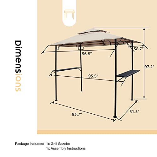 Jardina 8 X 5 Ft Grill Gazebo, Patio Bbq Shelter Canopy, Double Tiered Outdoor Canopy, Powder Coated Steel With Bar Counters For Backyard, Lawn, Beige #TOP4
