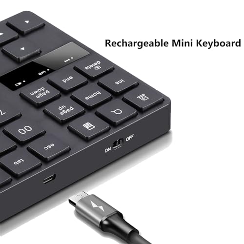 Ieron Kabelloser Nummernblock mit 35 Tasten, wiederaufladbare Mini-Tastatur für Laptop, Desktop-PC