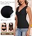 Miguofan Slimming Tank Top for Women V Neck Lace Camisole Tops with Built in Bra Cami Vest Base Layer (US, Alpha, Large, Regular, Regular, Black)
