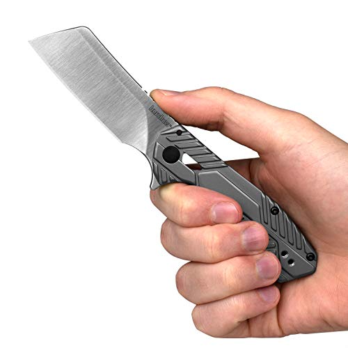 Kershaw Static Pocketknife, 2.9" 8Cr13Mov Stainless Steel Cleaver Plain Edge Blade, Manual Kvt Ball-Bearing Flipper Opening, Folding Edc, Frame Lock System,Silver #TOP7