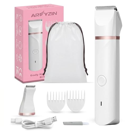Bikini Trimmer for Women,Painless Electric Razor & Body Shaver for Pubic Hair,IPX7 Waterproof Hair Trimmer Women with Ceramic Blades,USB Rechargeable,Wet/Dry Use,Gifts for Women（White）