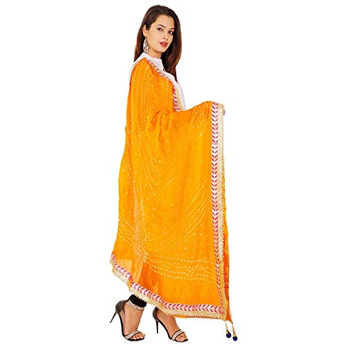 Image of Women's Jaipuri Art Silk Bandhej Rajasthani Bandhani Dupatta with Gota Patti Lace