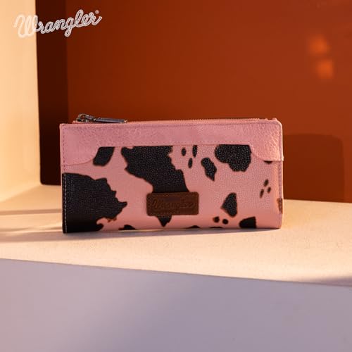 Image of Wrangler Cow Print Wallets Womens Bifold Credit Card Wallet Women's Wallets, Card Cases & Money Organizers Pink Wallets for Women Ladies Female Cash Wallett with Smooth Zipper