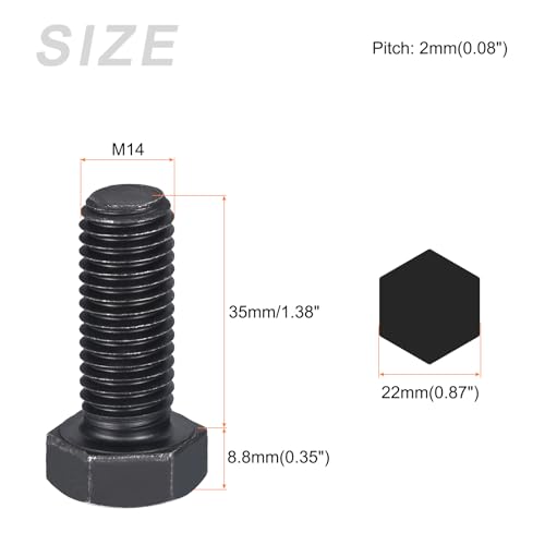 Image of METALLIXITY Hex Bolts (M14-2x35mm) 4Pcs, 8.8 Grade Carbon Steel Fully Threaded Black Oxide, Coarse Thread UNC Hex Head Screw Bolt - for Furniture Repair