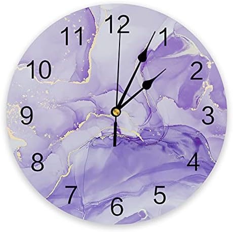 Wall Clock Purple Marble Battery Operated Clocks PVC Silent Non-Ticking Wallclock 12 Inch Ombre Purple Abstract Art Round Wall Clocks for Living Room Bedroom Kitchen Office School Bathroom Home Decor